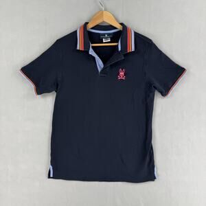 Psycho Bunny Polo Shirt Mens 6 Blue Pima Cotton Skull Bunny Logo Embroidered